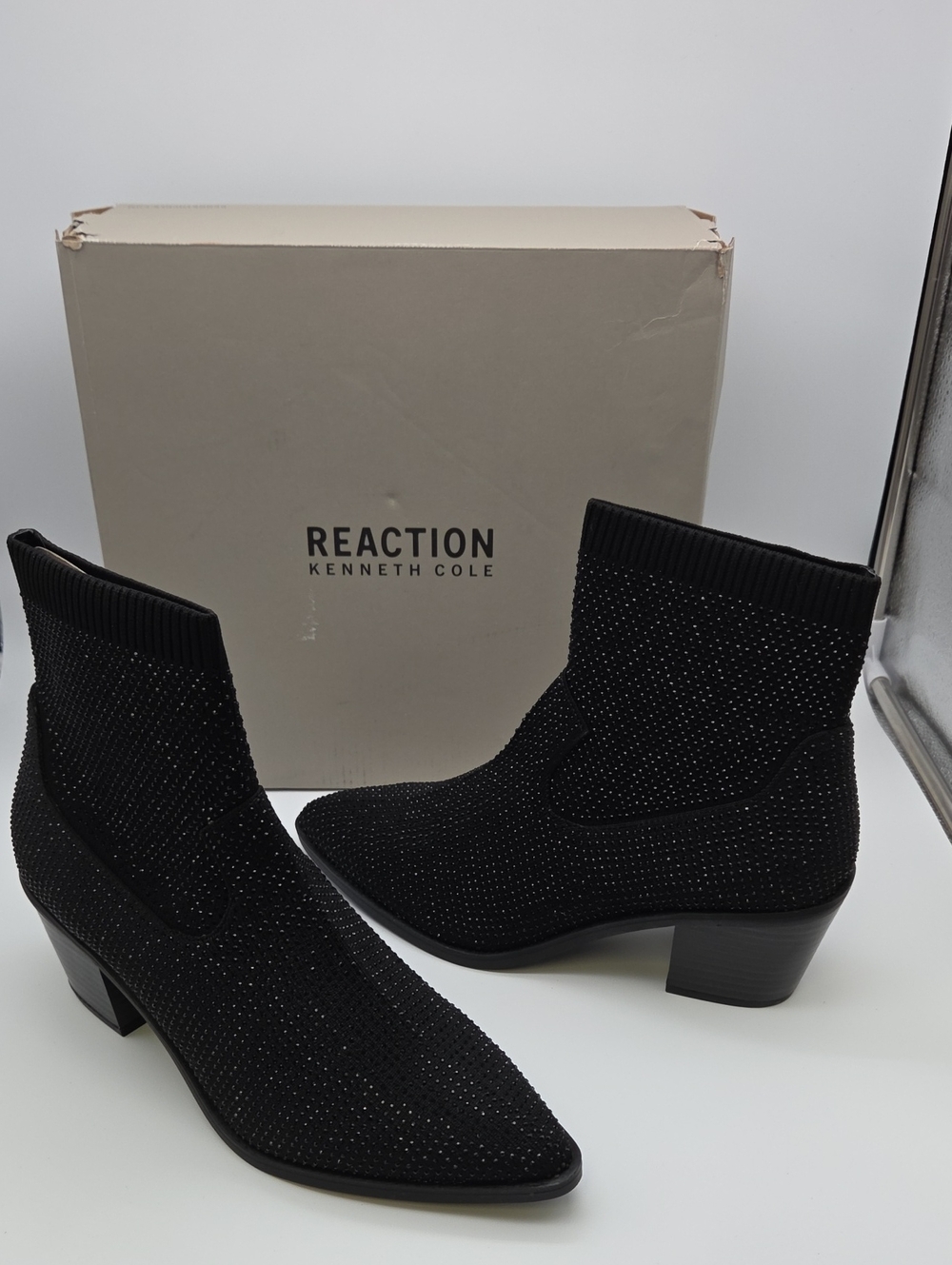 Reaction Kenneth Cole Black Rhinestone Stretch Ankle Booties